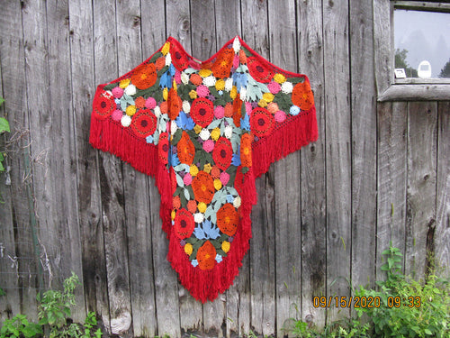 FC1-093 Hand Crocheted Shawl Multi Colour