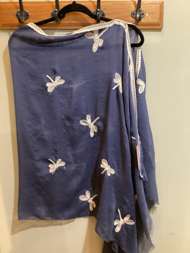SP1-130 *One Shoulder Shawl Dragonflies w Trim