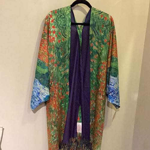 SP1-501 Kimono w Sleeves _ Field w Poppies / Multi