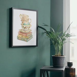 AI1-275 Art Print "Teacup Stack On Vintage Books"