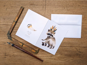AI1-015 Greeting Note Cards "Raccoon with Feather Crown"