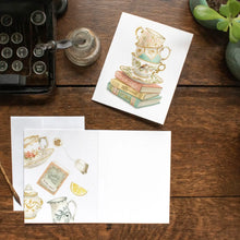 AI1-072 Greeting Note Cards "Vintage Teacup Stack On Antique Books"