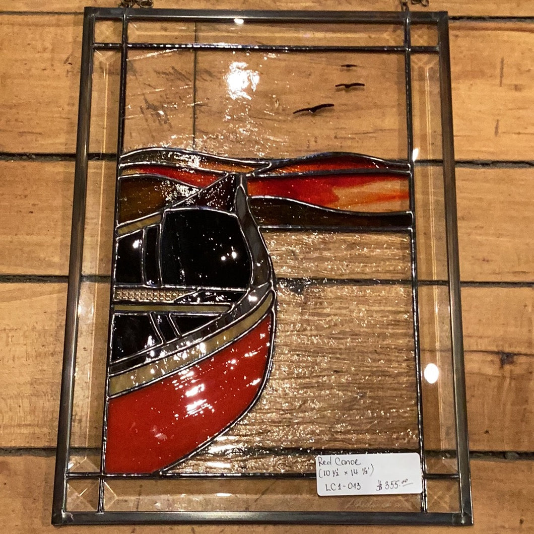 LC1-013  Red Canoe Stained Glass (10 1/2' x 14 1/2')