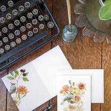 AI1-073 Greeting Note Cards "Teacup with A Bird & Flowers"