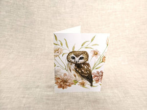 AI1-012 Greeting Note Cards "Saw Whet Owl with Flora"