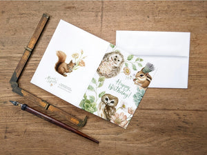 AI1-045 Greeting Note Cards "Woodland Animal Birthday_ HBBD"