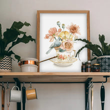 AI1-209 Art Print "Teacup with A Bird and Flowers "