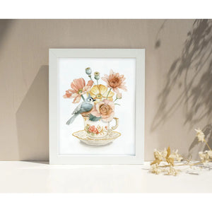 AI1-209 Art Print "Teacup with A Bird and Flowers "