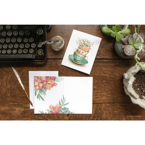AI1-080 Greeting Note Cards "Vintage Teacups with Baby's Breath"