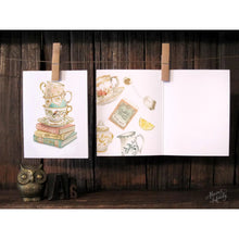 AI1-072 Greeting Note Cards "Vintage Teacup Stack On Antique Books"