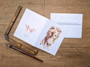 AI1-07 Greeting Note Cards "Lion with Flowers"