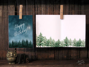AI1-040 Greeting Note Cards "Forest Trees Night Sky Birthday Card"