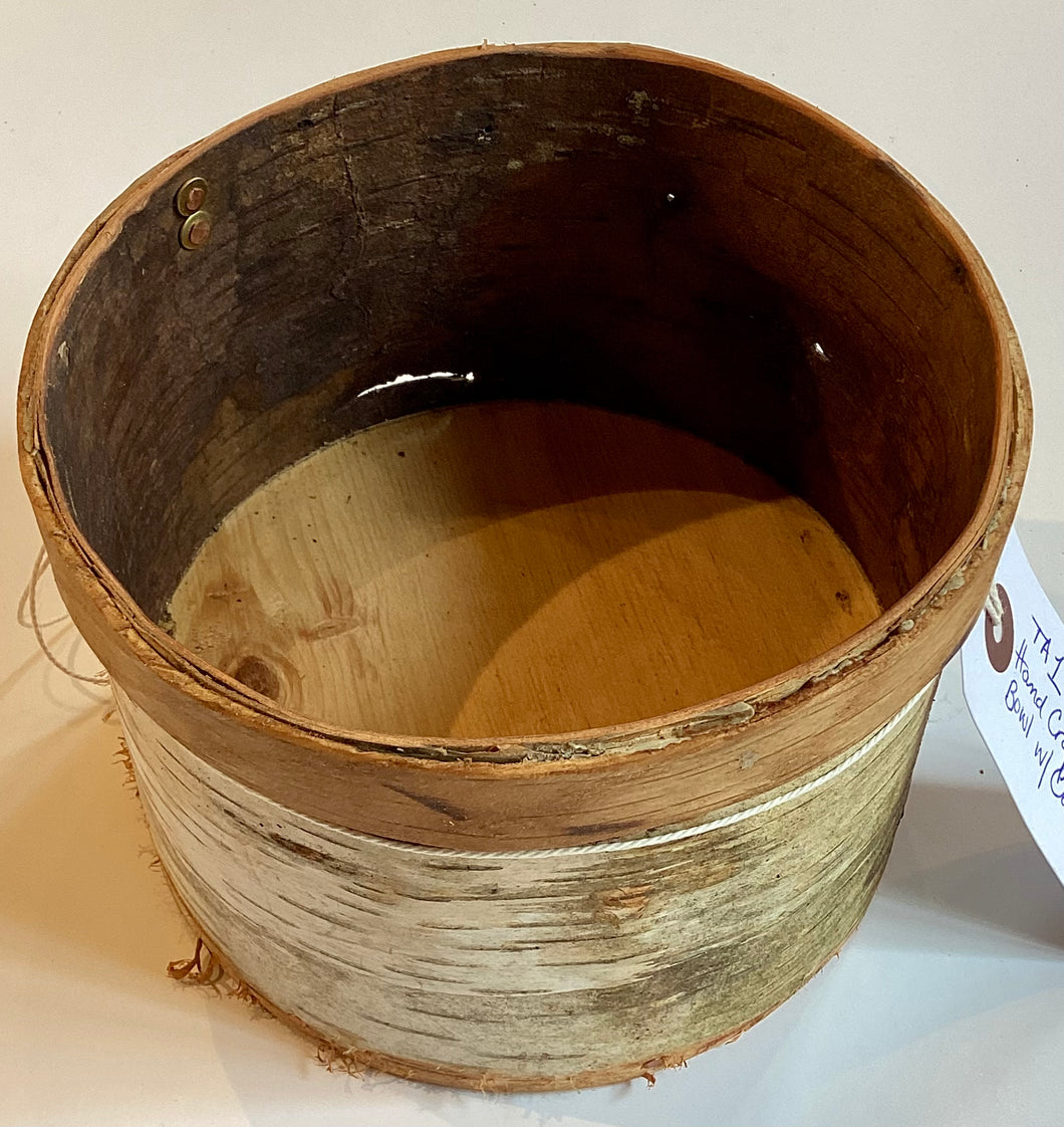 TA1-006 Hand Crafted Birch Bark Bowl w/ Oak Base & Copper Rivets