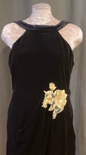 RB1-005 Velvet Black Dress w Gold Flowers