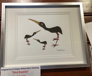 PM1-018 Original Watercolor Painting "Bird Family"