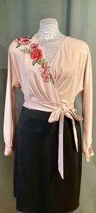 RB1-006 Black Pink Dress w Red Rose on chest and Shoulder _XL
