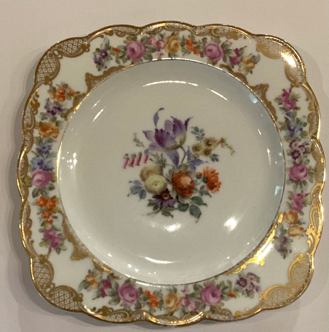 VTED1-164 Antique Cookie Plate w/ Gold Filigree Tulips & Roses