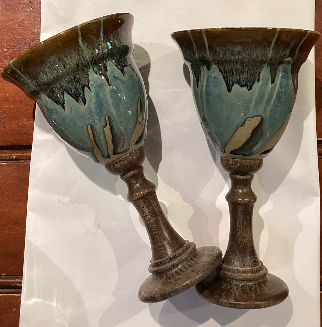 MN1-039  Handmade Pottery Wine Glass (set of 2)