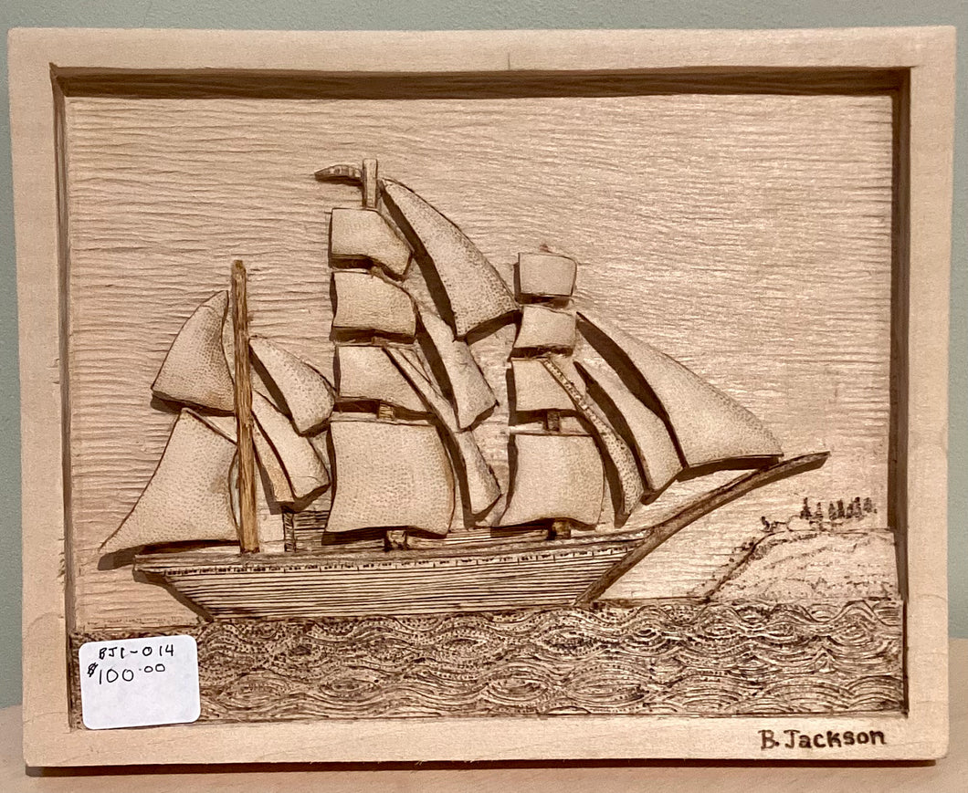 BJ1-014 Artwork Hand Carved Sail Boat Relief
