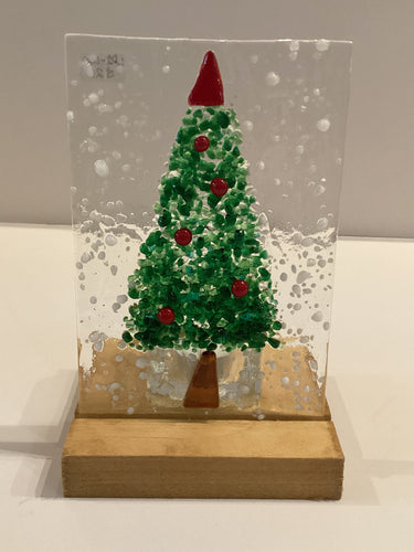LD2-040 *Christmas Fused Glass w Tea Light Holder