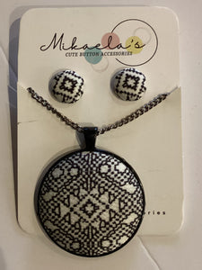 MC1-01 Fabric Button Necklace & Earring Set