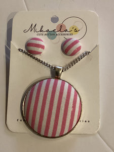 MC1-01 Fabric Button Necklace & Earring Set