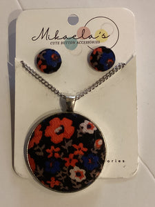 MC1-01 Fabric Button Necklace & Earring Set