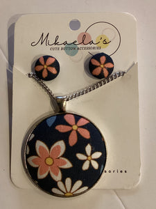 MC1-01 Fabric Button Necklace & Earring Set