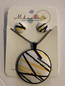 MC1-01 Fabric Button Necklace & Earring Set