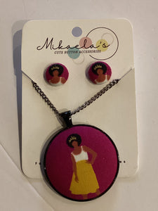 MC1-01 Fabric Button Necklace & Earring Set