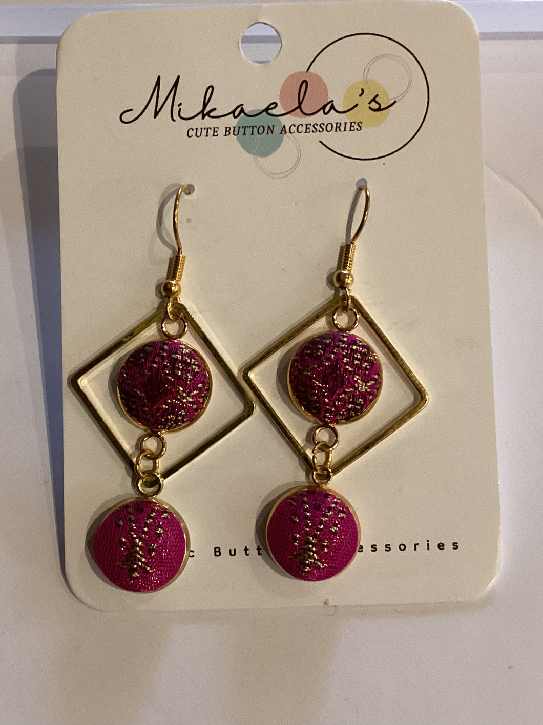 MC1-016 *Long Drop Double Fabric Button Earrings