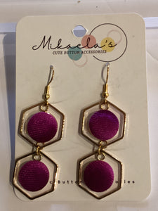 MC1-016 *Long Drop Double Fabric Button Earrings