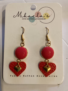 MC1-018 *Fabric Button Shape Pendant Drop Earrings (heart)