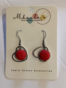 MC1-018 *Fabric Button Shape Pendant Drop Earrings (heart)