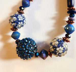 NM2-36 Necklace Blue glass /Wood/ Ceramic