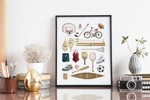 AI1-232 Art Print "Vintage Sports Flat Lay"