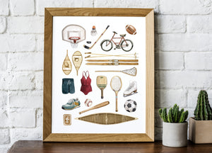 AI1-232 Art Print "Vintage Sports Flat Lay"