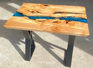 TC1-013   Solid Maple Epoxy River Steel Powder table