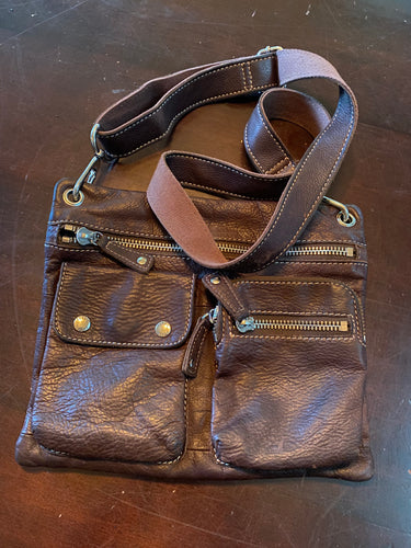VTED1-217 Preloved _Leather Cross Body Travel Bag (Fossil)