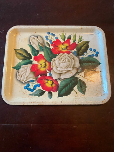VTED1-225 Antique Tin Tray w Roses