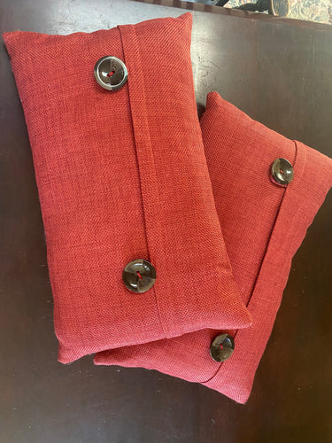 VTED1-351 Set of 2 - Red Large Button Rectangle Cushions