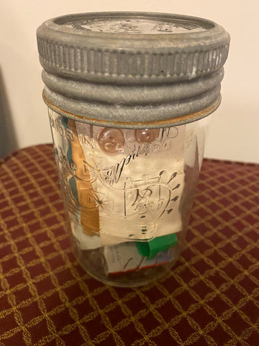 VTED1-355 Vintage Mason Jar w/ Antique Buttons and Timble