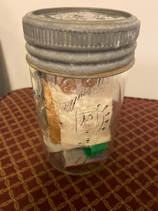 VTED1-355 Vintage Mason Jar w/ Antique Buttons and Timble