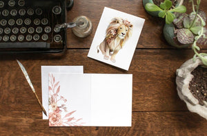 AI1-07 Greeting Note Cards "Lion with Flowers"