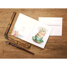 AI1-080 Greeting Note Cards "Vintage Teacups with Baby's Breath"