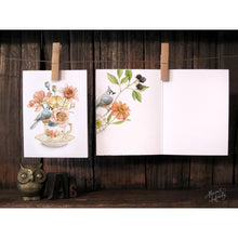 AI1-073 Greeting Note Cards "Teacup with A Bird & Flowers"