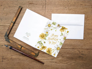 AI1-042 Greeting Note Cards "Yellow Floral Birthday_ HBBD"