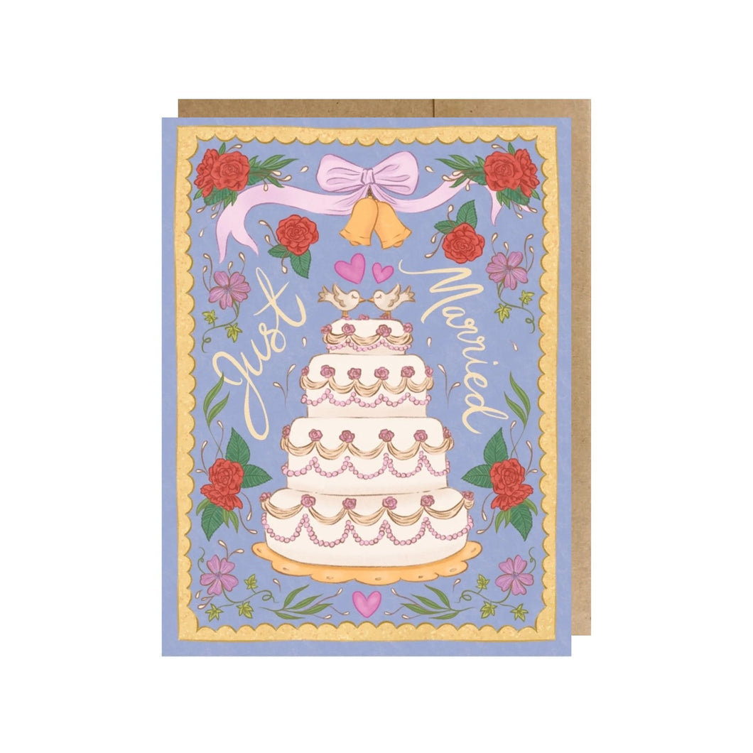 TPN-069 Just Married Vintage Wedding Cake Greeting Card