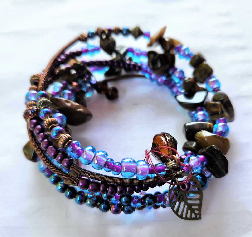 NM2-005  Bracelet Purple/Brown/ Tiger Stone