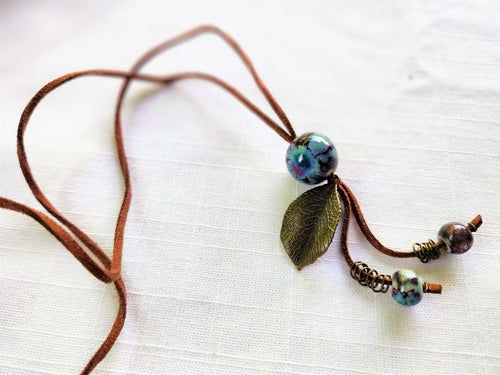 NM2-008 Necklace Leather Strap/ Ceramic Bead